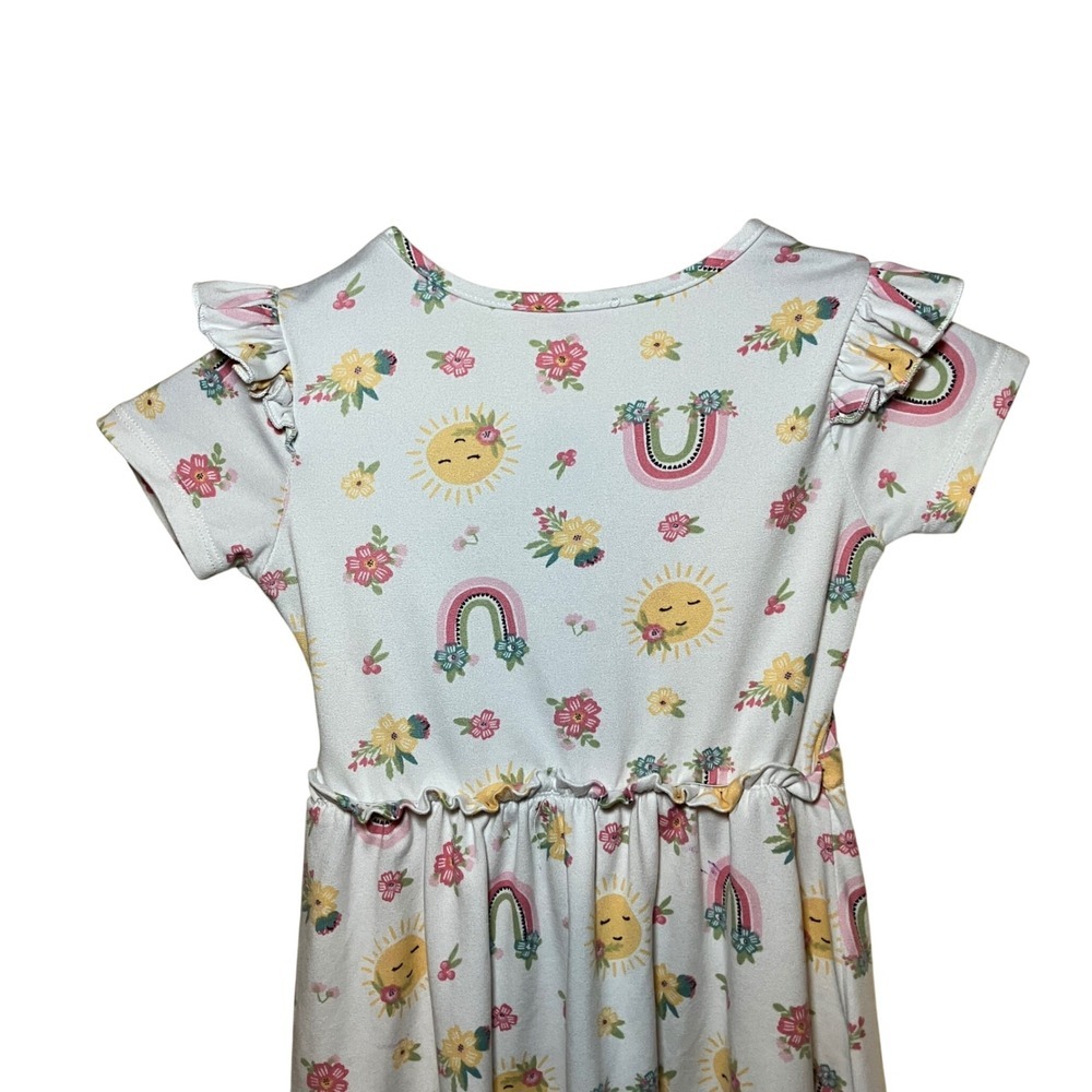 Emma & Elsa Girls Size 4T  Rainbow Sun Floral Ruffle Sleeve Dress - Picture 5 of 6